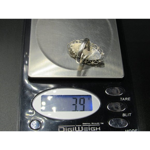 Size 5.5 Sterling Silver Fancy Long Tiger's Eye Stone Band Ring Vintage - Picture 7 of 7